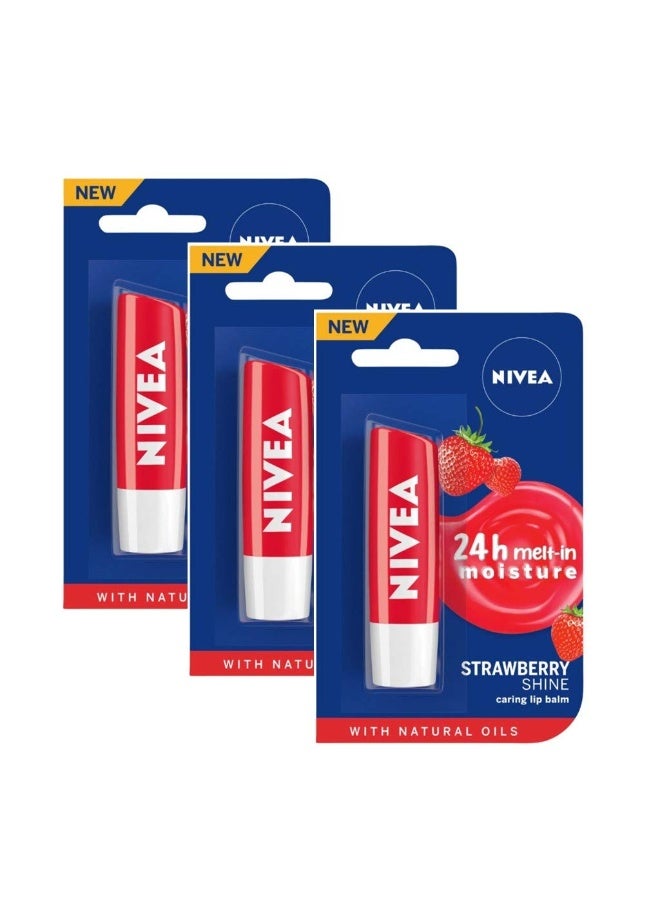 Nivea Strawberry Fruit Shine Lip Care, 4g (Pack of 3) - Image 1